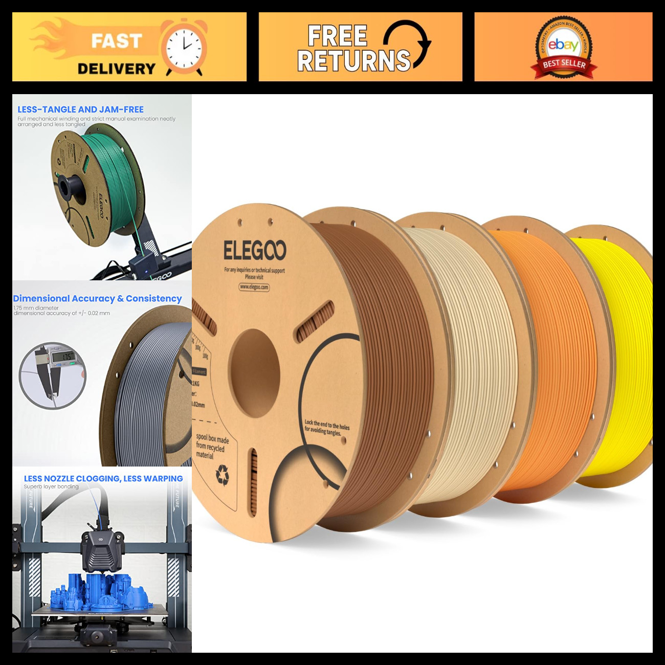 High-Quality 1.75mm PLA 3D Printer Filament - 4KG Brown Beige Orange Yellow