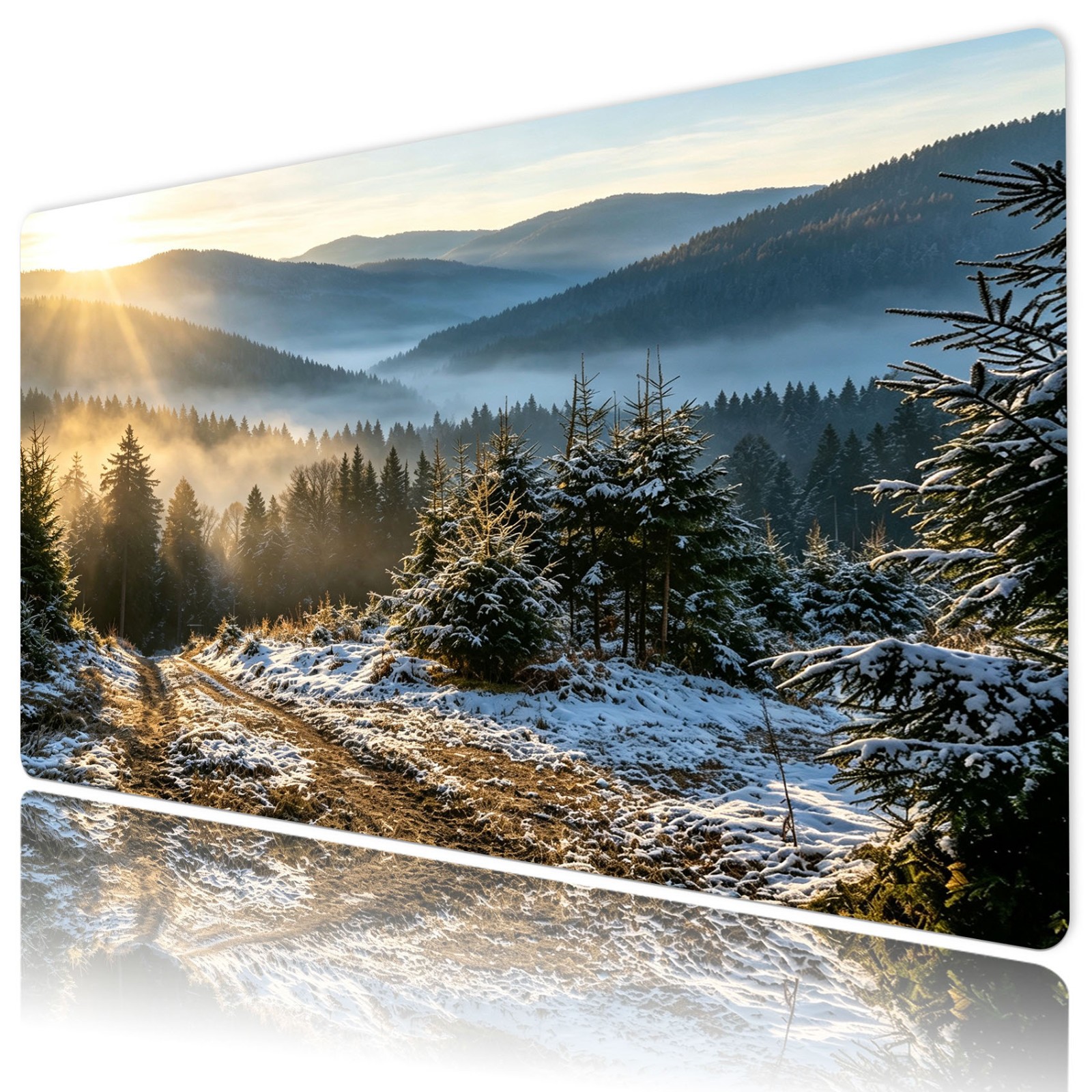 Snowy Mountain Landscape Winter Forest Mat for Keyboard and Mouse Desk Pad