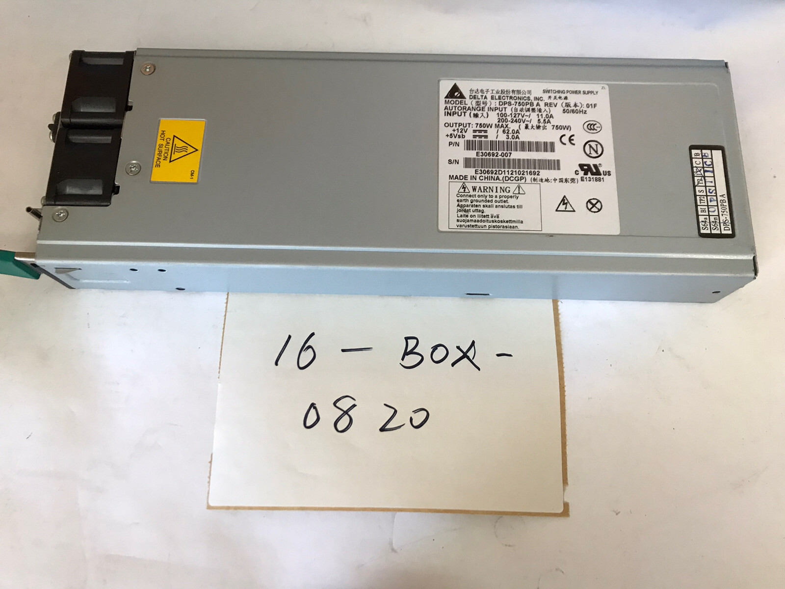 ~ Delta Electronics DPS-750PB A REV:01F E30692-007 Power Supply. Handle Broken.