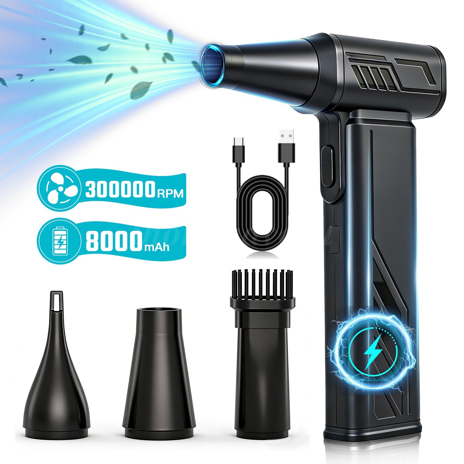 Cordless Air Duster 300000RPM, 5-Speed Electric Compressed Air Blower 8000mAh