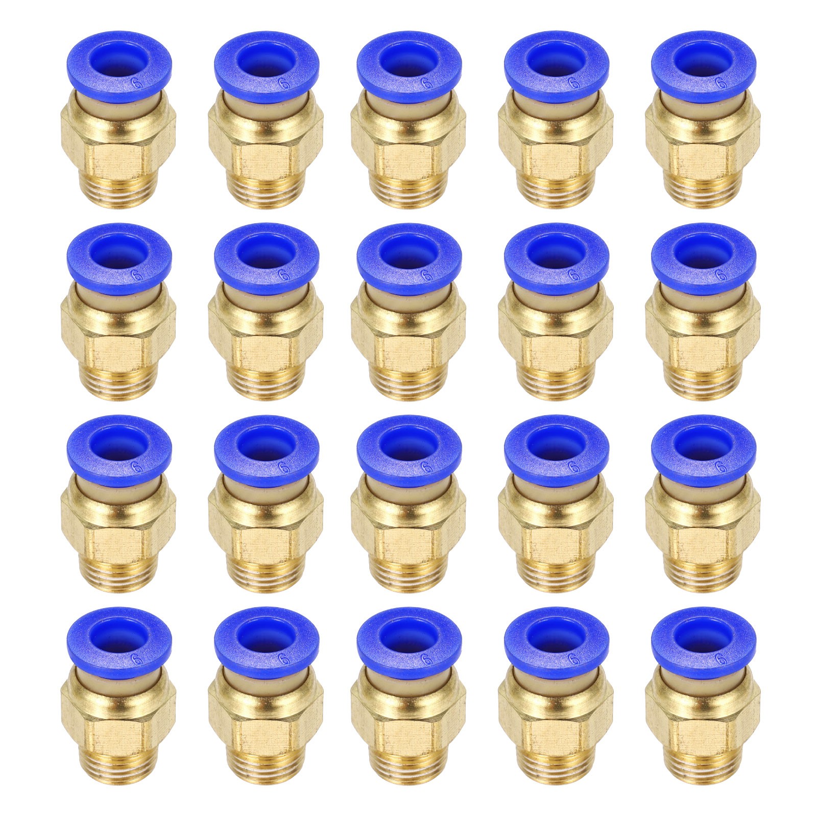 20 Pcs Push to Connect PC6-M10 Pneumatic Fittings for 4x6mm Tube, Blue