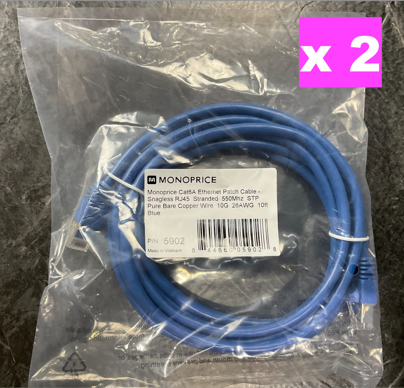 Monoprice RJ45 CAT-6 Patch Cable 10 feet 5902 💚❤️💚❤️ 2 QTY 💚❤️💚❤️ NEW