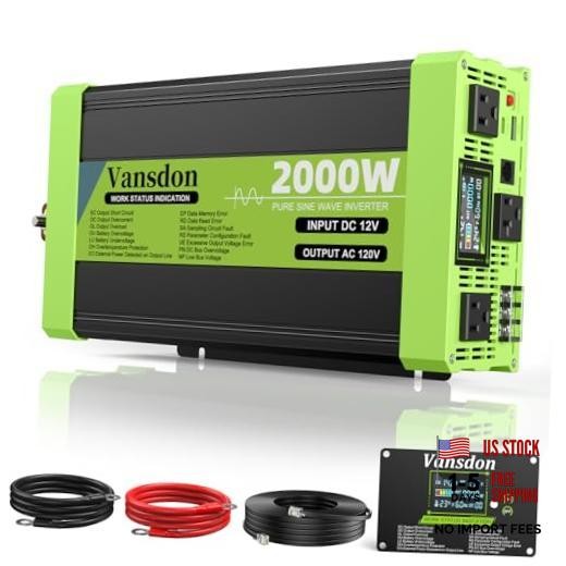 2000W Pure Sine Wave Inverter for RV, Truck, Solar, 12V DC to 120V AC