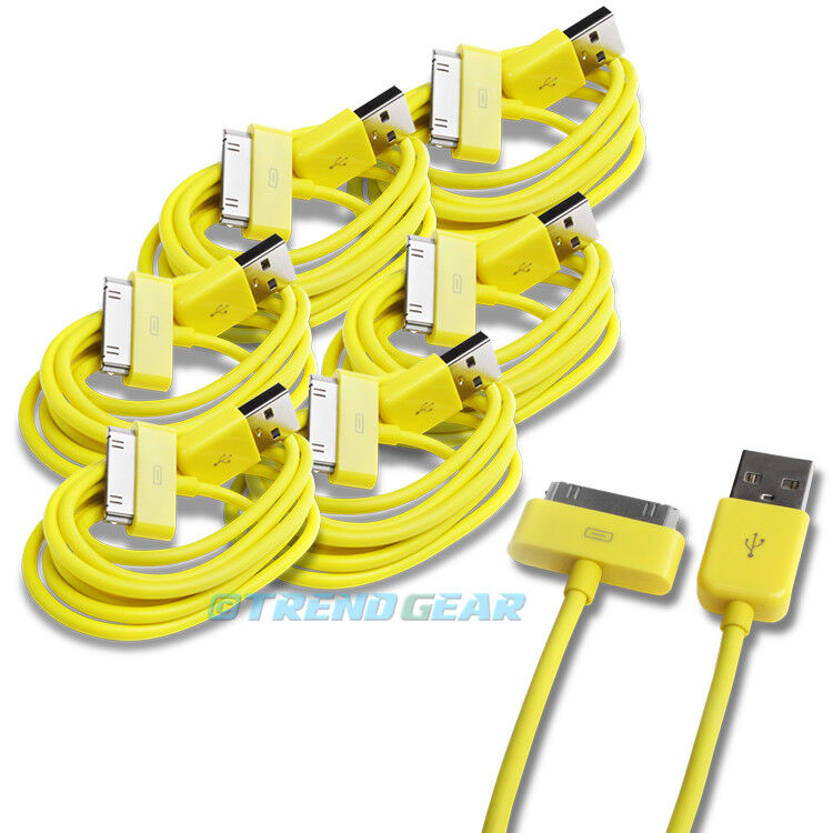 6PCS 6FT USB SYNC DATA POWER CHARGER CABLES IPAD IPHONE IPOD CLASSIC NANO YELLOW