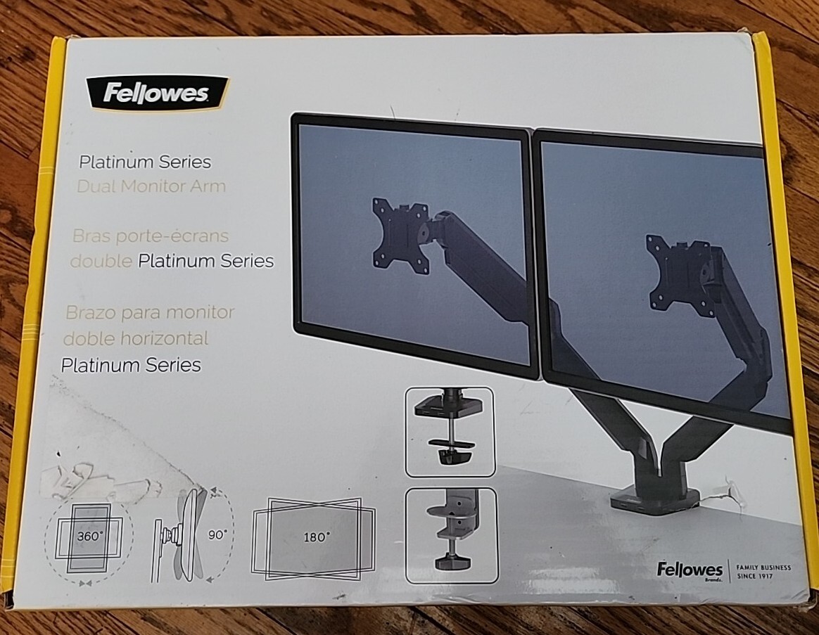 FELLOWS - PLATINUM SERIES DUAL MONITOR ARM - BLACK - NEW IN UNOPENED BOX