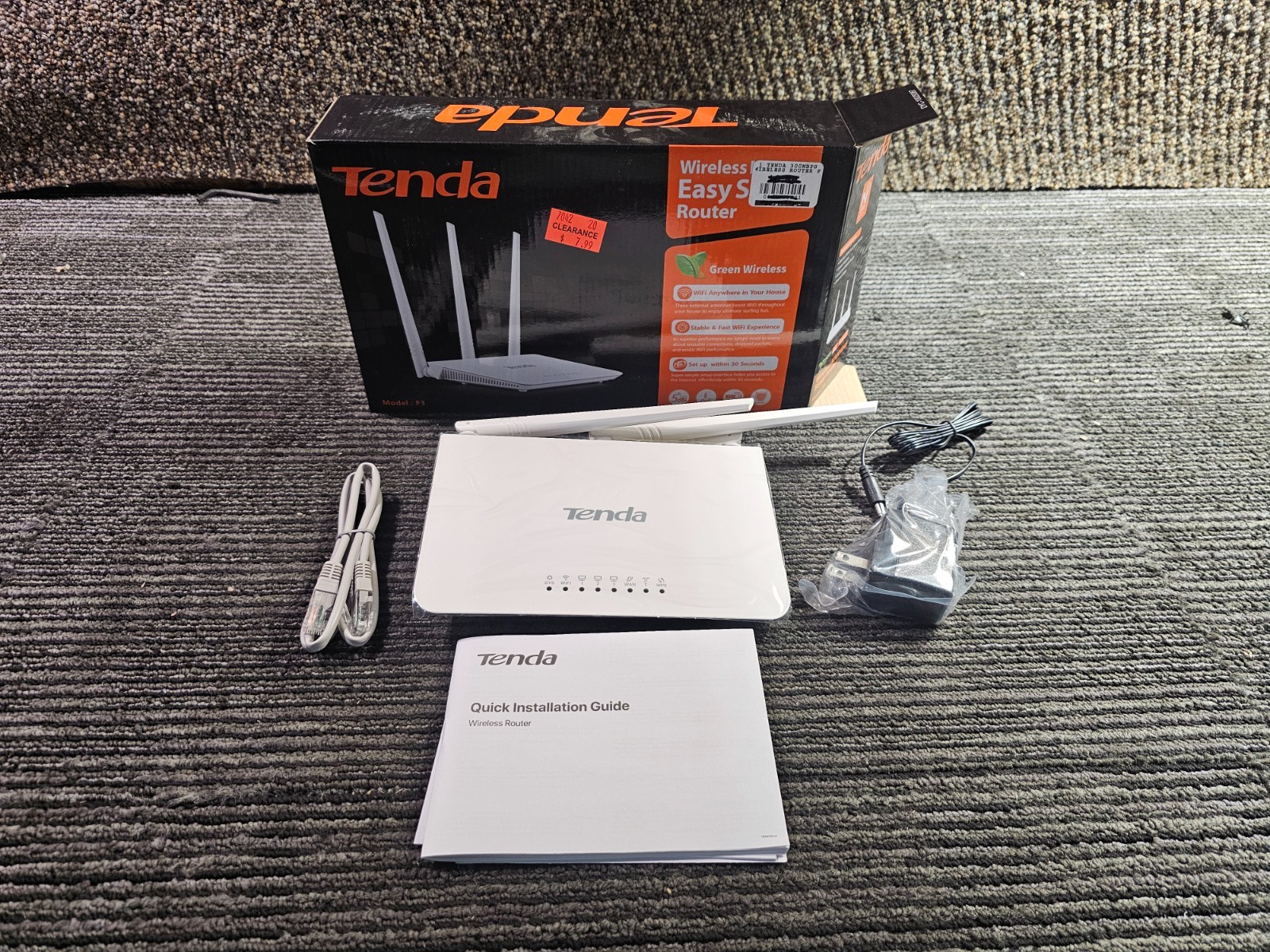 (QTY 2)Tenda F3 N300 2.4GHz Wireless Wi-Fi Router 3x 5dBi Antennas w/Accessories