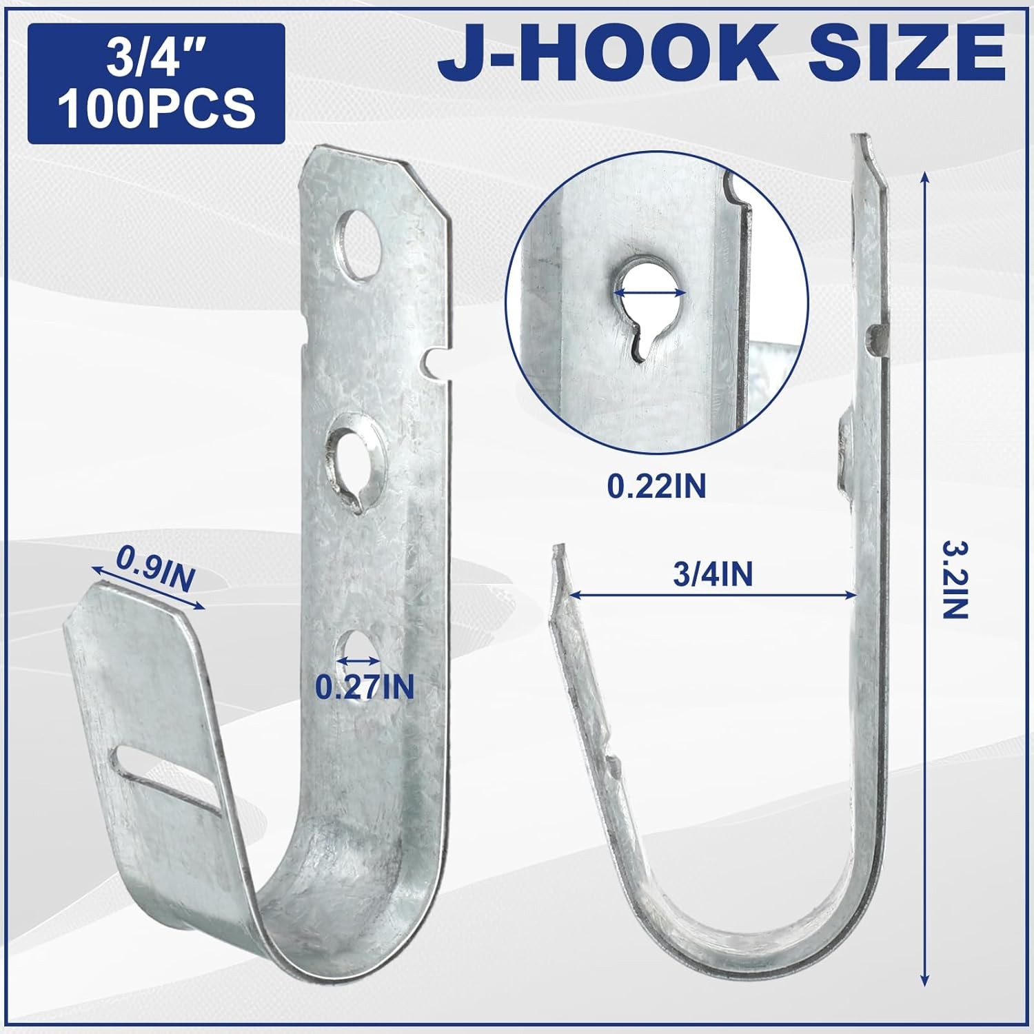 50 Pk 3/4" Metal Network Cable & Wire Management Support J-Hook Hangers