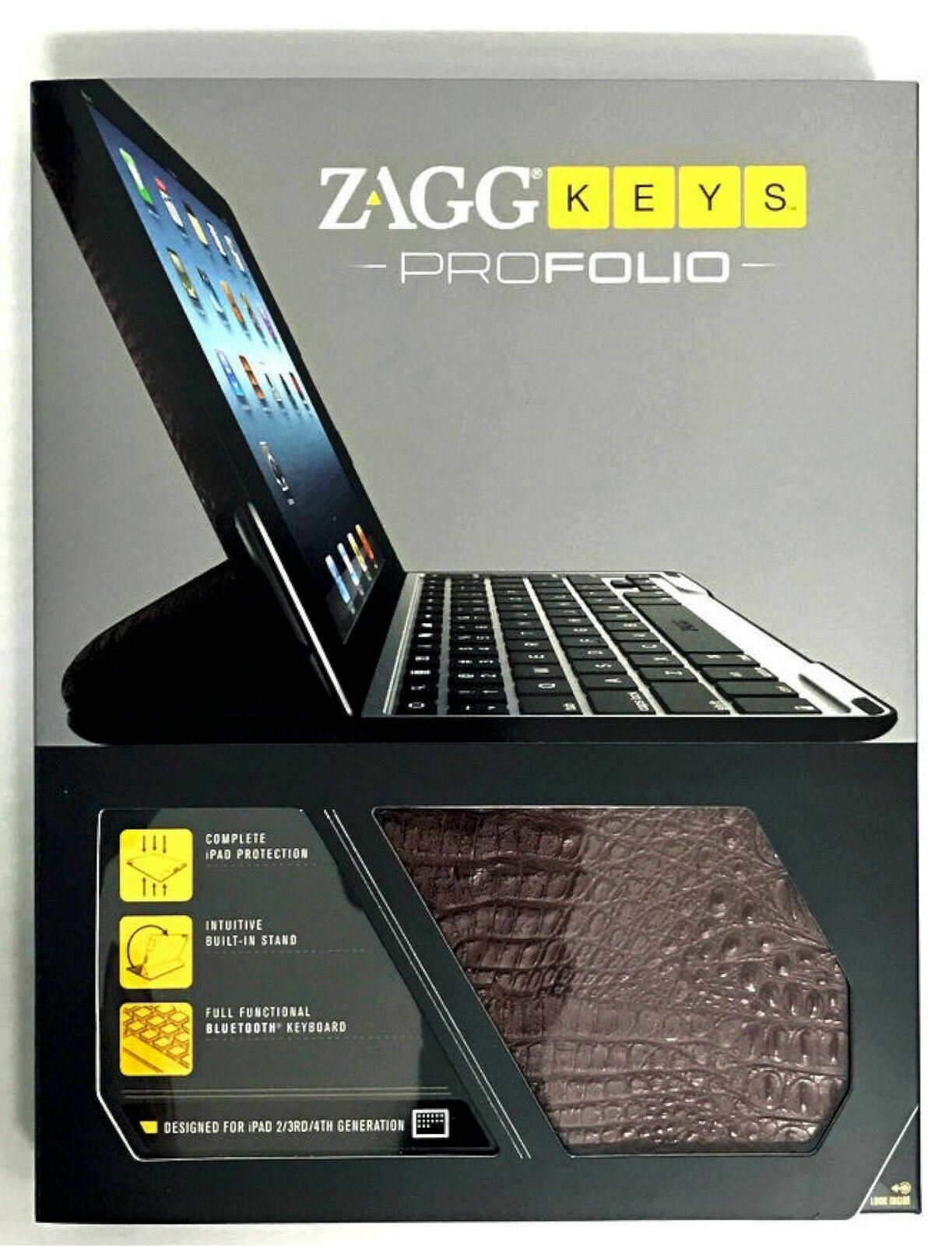 ZaggKeys ProFolio Apple iPad 4 3 2 Gen ALLIGATOR BROWN Case Keyboard Zagg