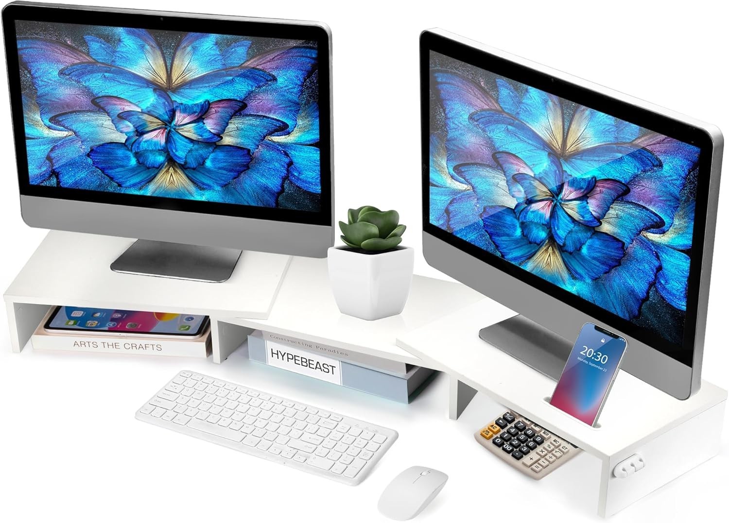 Dual Monitor Stand Riser for 2 Monitors for Desk Adjustable Length & Swivel