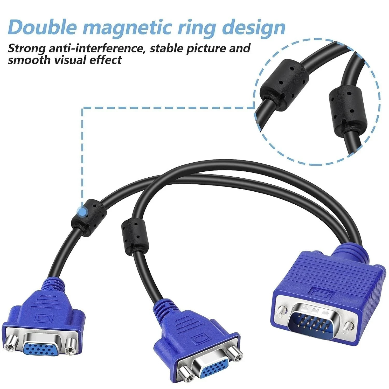 Share VGA 1 Male to 2 Female Splitter Y Cable 15Pin Dual Monitor Adapter