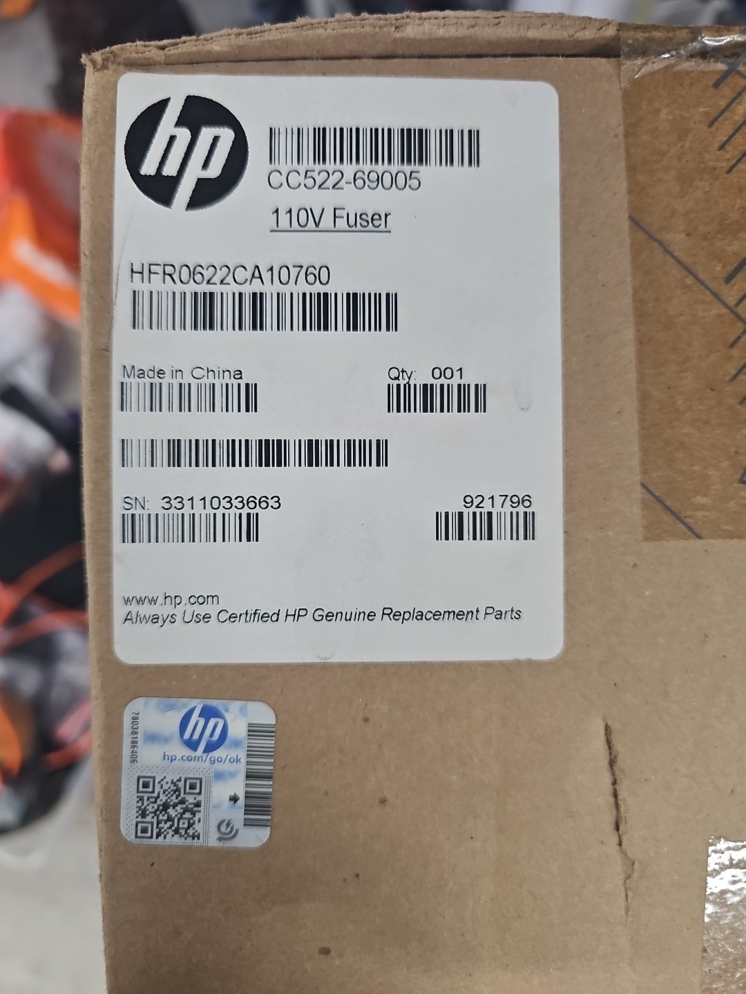 OEM HP  Genuine 110v Fuser  (HFR0622CA10760) New In Box 