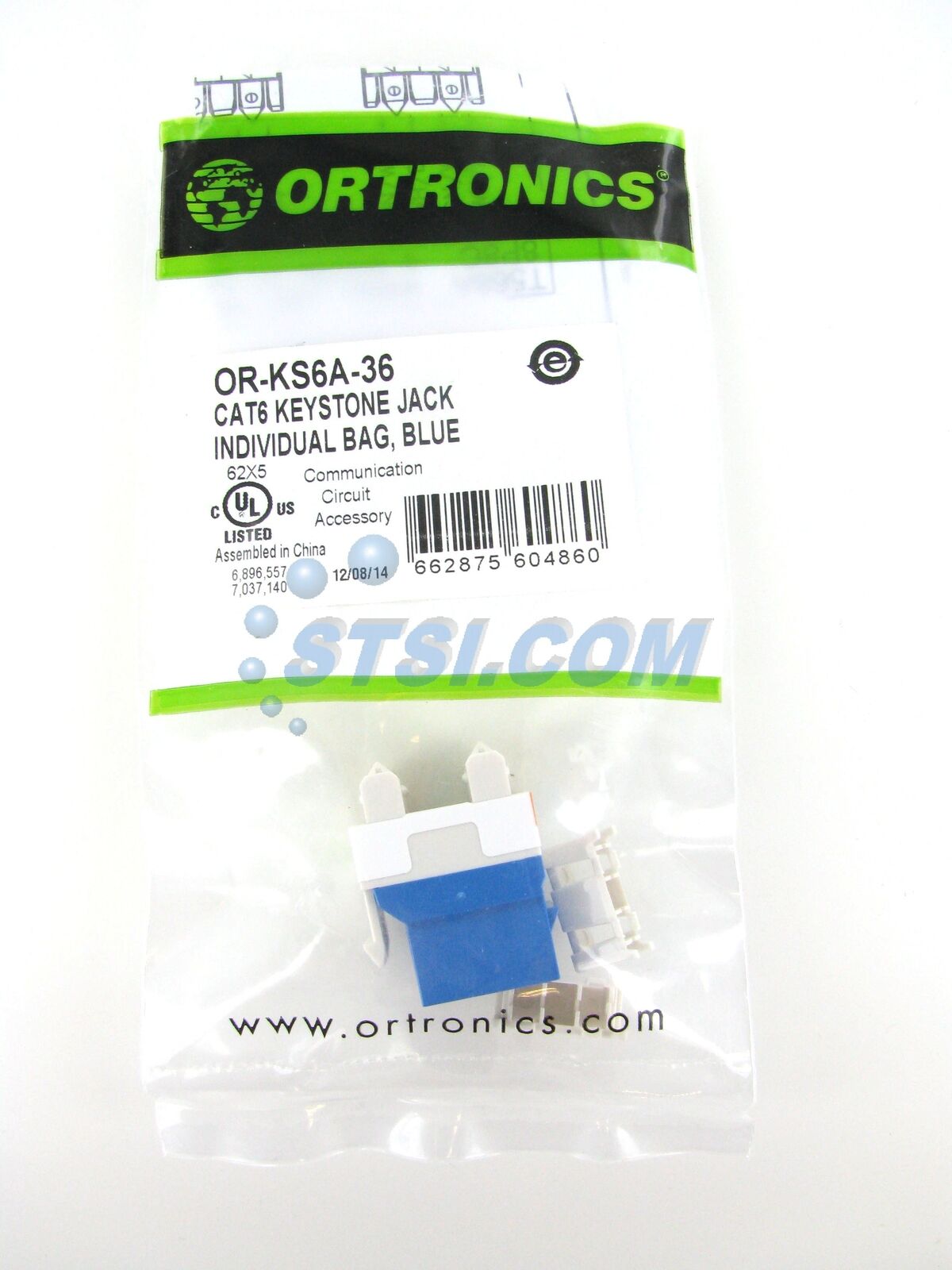 Ortronics OR-KS6A-36 TechChoice 6 Cat6 Keystone Jack, Blue ~STSI