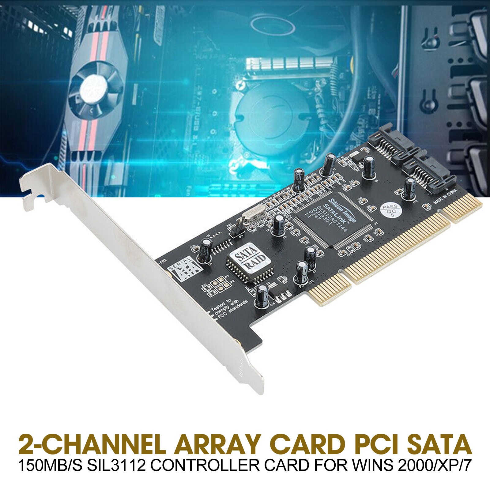 2-Channel Array Card PCI SATA150 2 Ports Raid 0 Raid 1 SIL3112 Controller CardS4