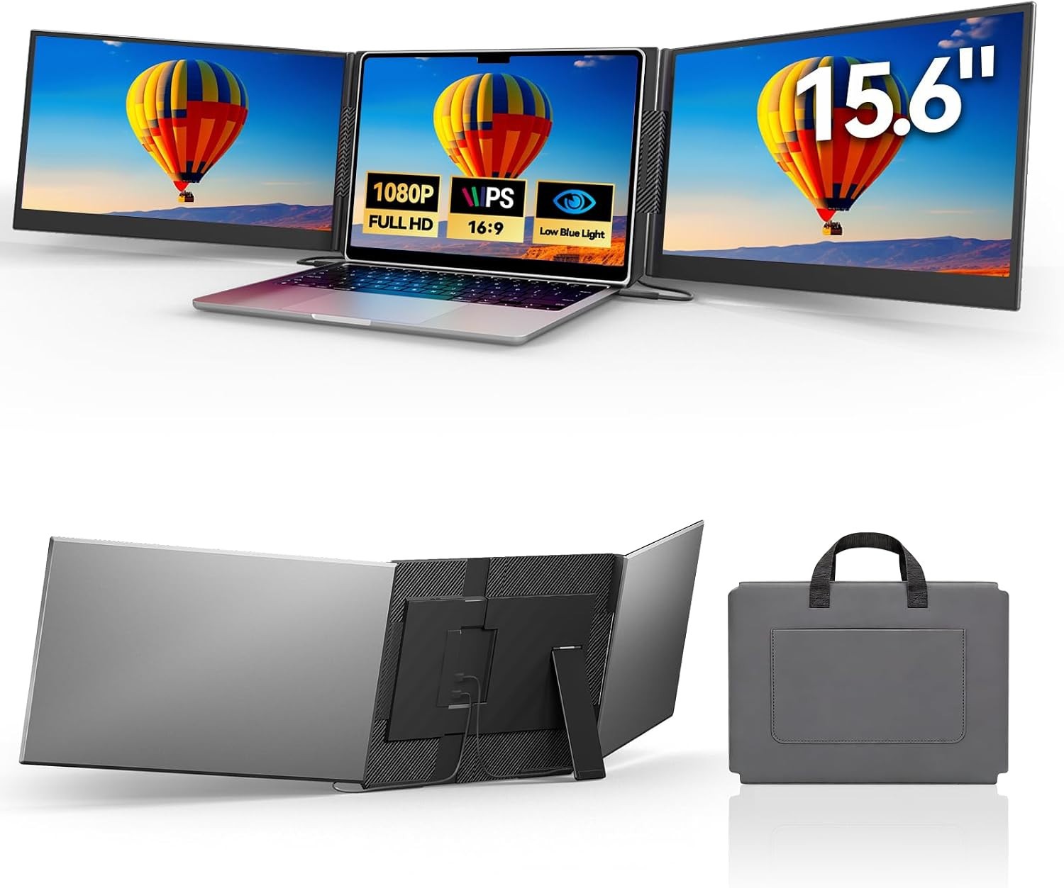 15.6'' Laptop Screen Extender,FHD 1080P Triple Monitor Extender,Ultra-Slim Trave
