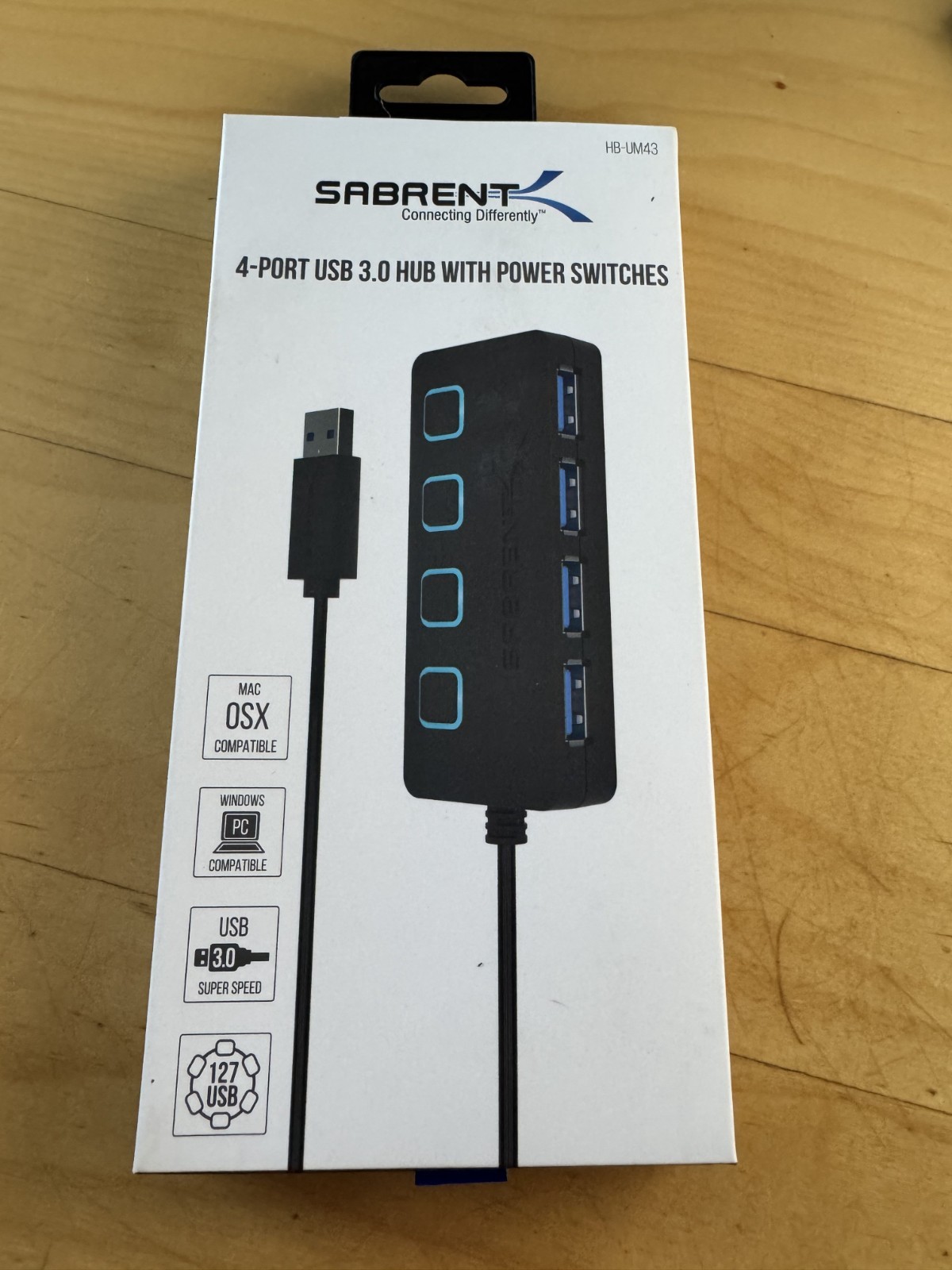 Sabrent HB-UM43 4 Port USB 3.0 Hub with Power Switch - Black