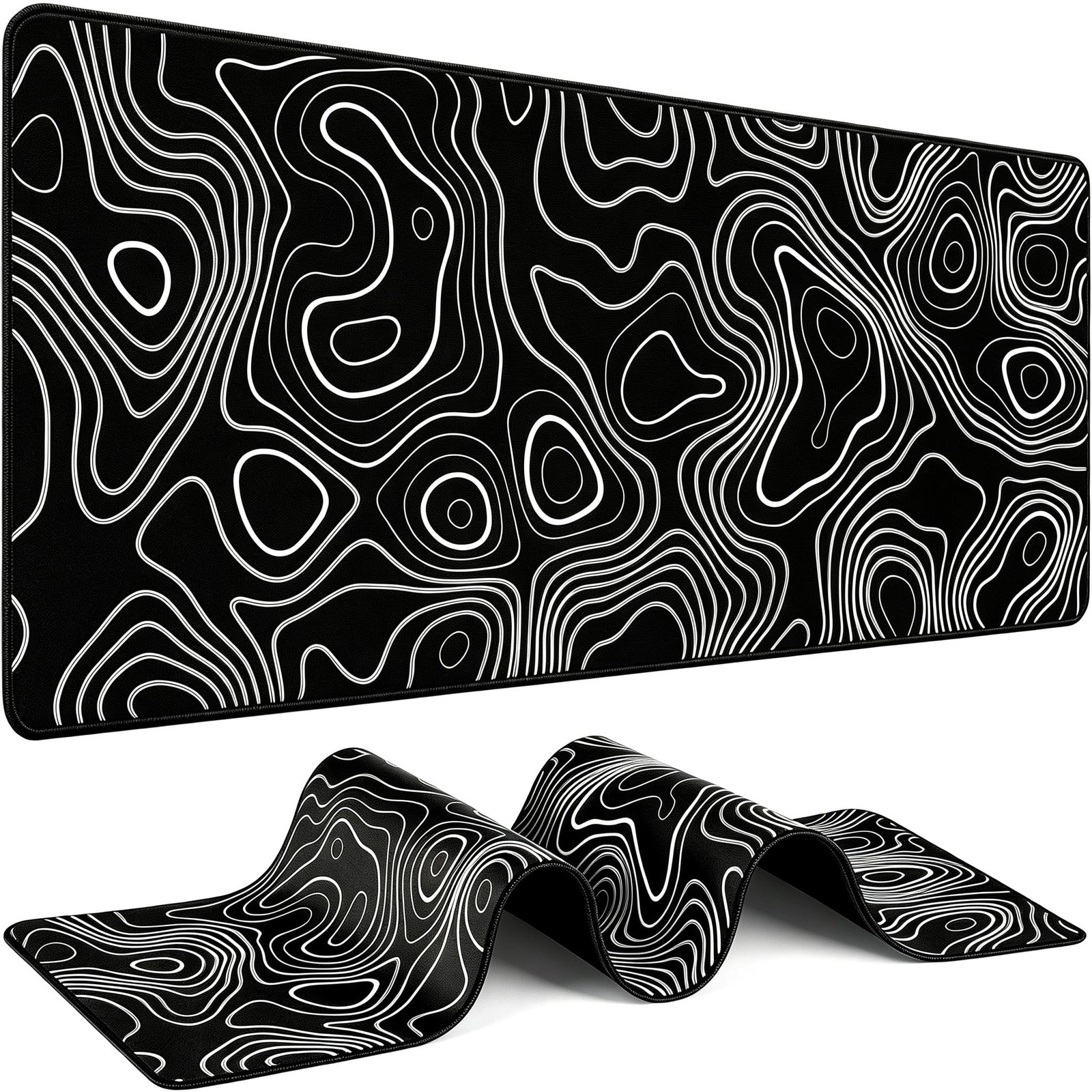 Large Gaming Mouse Pad Desk Mat Extended Topographic Map Contour Lines Non Slip