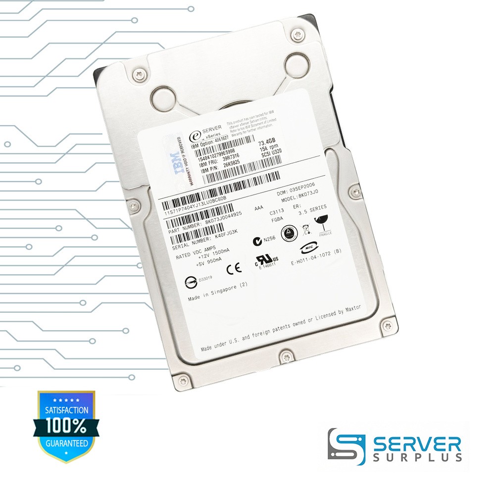 IBM 8K073J0 73.4GB SCSI 15K RPM 3.5 in Enterprise HDD | 39R7316 | 8K073J0044925