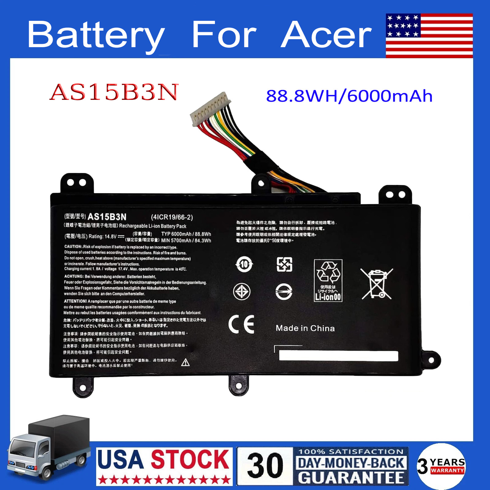 New AS15B3N Battery for Acer Predator 17 G9 G9-791 G9-791G G9-792 G9-792G G9-793