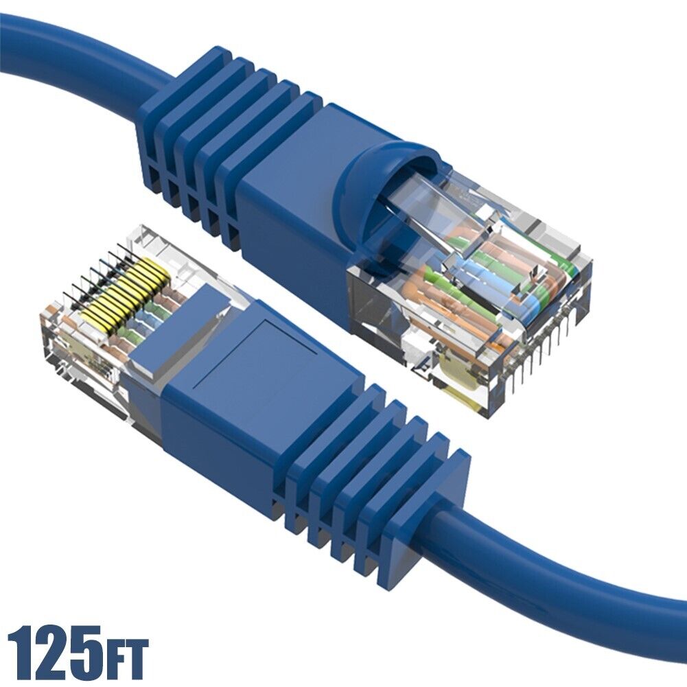 125FT Cat6 RJ45 Network LAN Ethernet UTP Patch Cable Snagless Copper Wire Blue