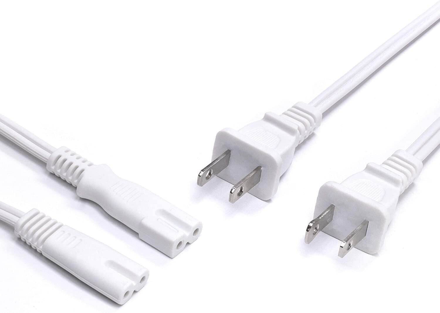 2 Prong AC Power Cord - NEMA 1-15P to C7 - Both Styles - 18 AWG - White, 15 Feet