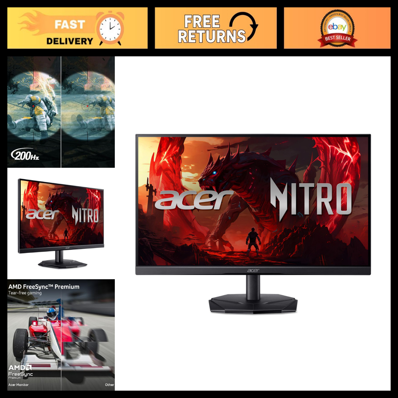 24.5" FHD Gaming Monitor 1920x1080 200Hz, Ultra-Smooth Display, Low Input Lag