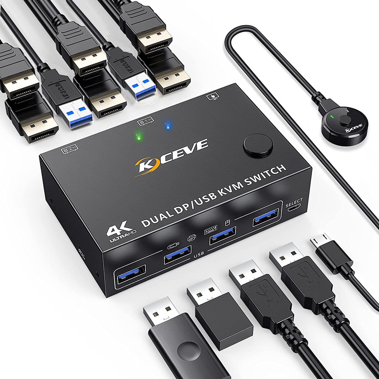 KCEVE DP KVM Switch 2 Computer 2 Monitors, USB 3.0 Version Dual Monitors Disp...