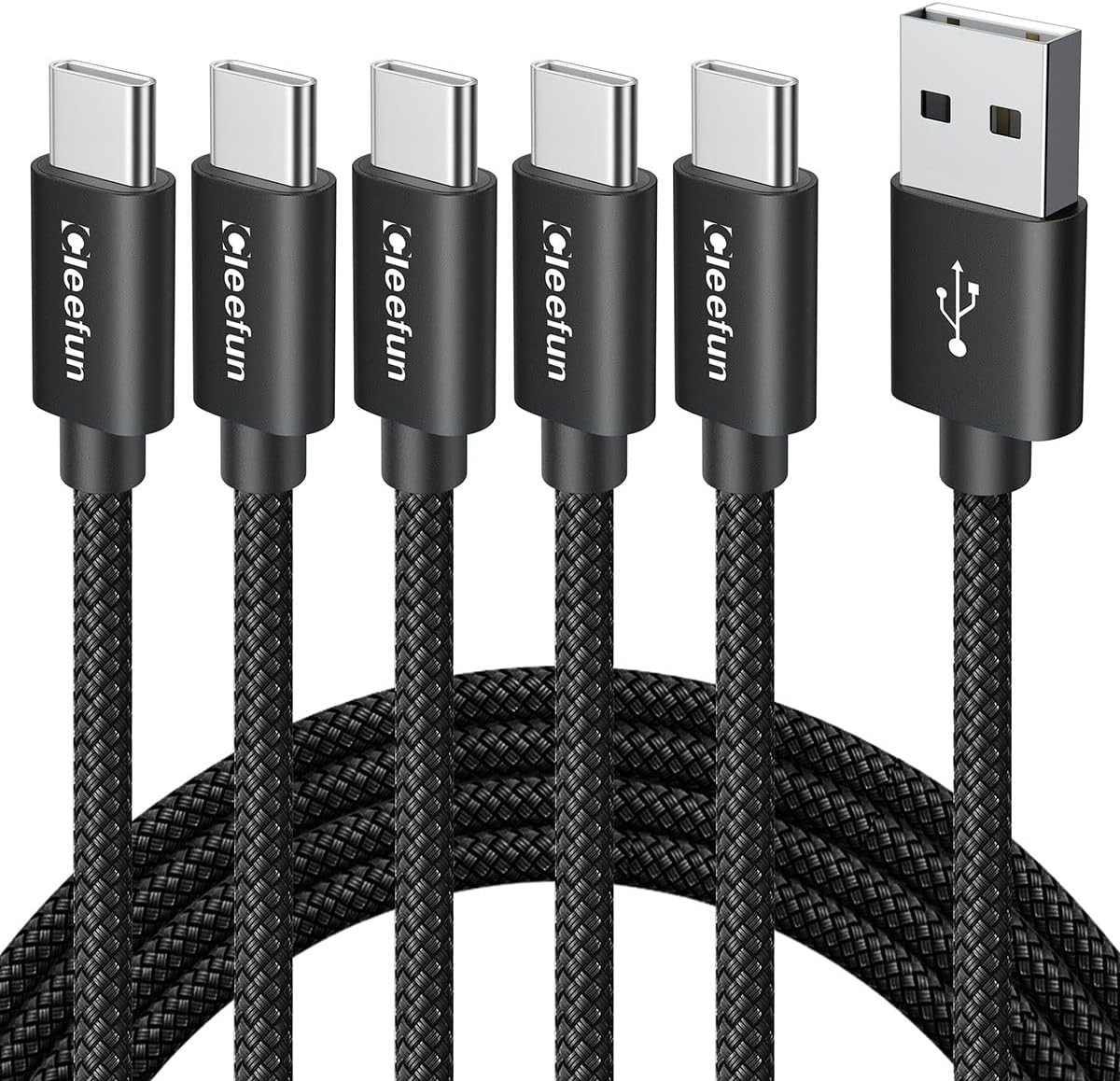 CLEEFUN USB C Cable [6ft, 5-Pack], A to Type C Fast 6ft, Black 