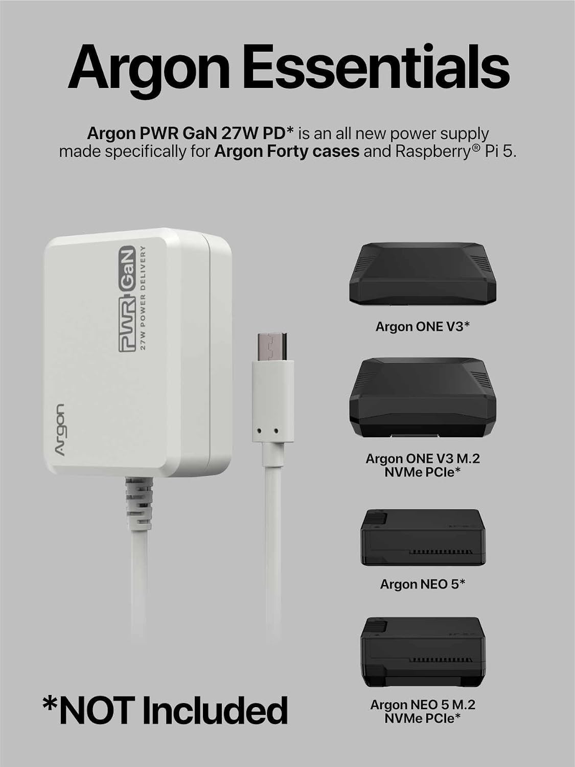 Argon Poly+5 Case + Active Cooler for Raspberry Pi 5 - THRML 30Mm (Black)