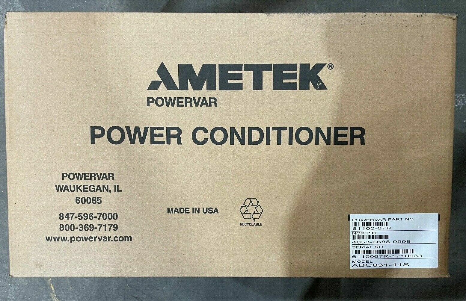 AMETEK POWERVAR POWER CONDITIONER 120V 8.3A ABC831-11S (61100-67R) NEW/UNOPENED