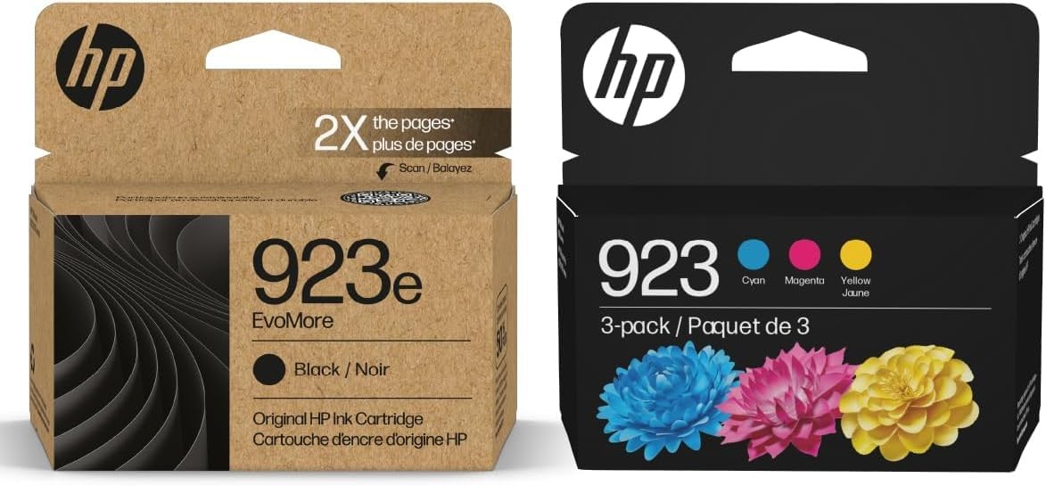 HP Original 923e EvoMore Black / 923 Tri Color Ink Cartridges (2 Pack) Works