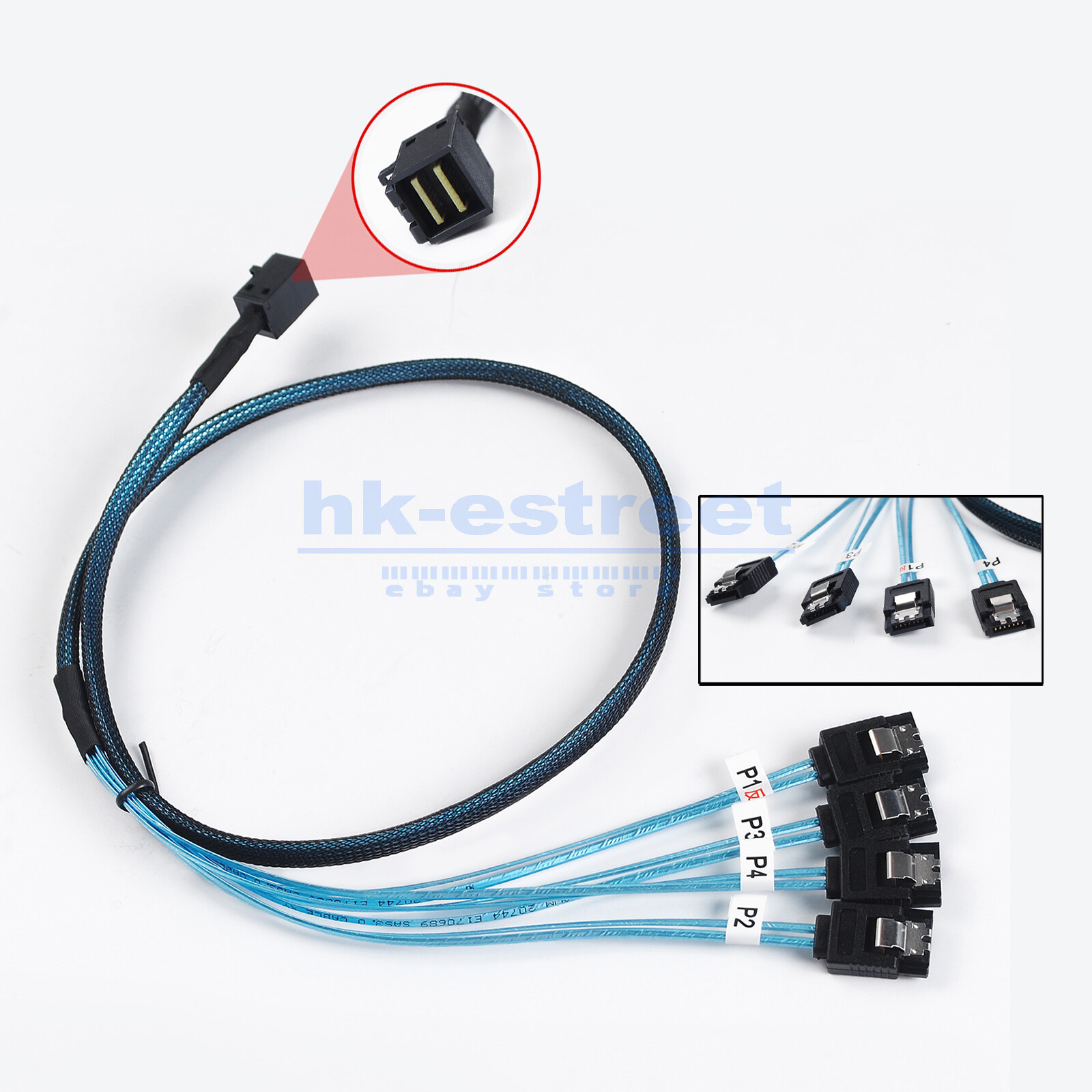 Internal HD Mini SAS SFF-8643 36pin to 4 x SATA 7pin Reverse Breakout Cable 80cm