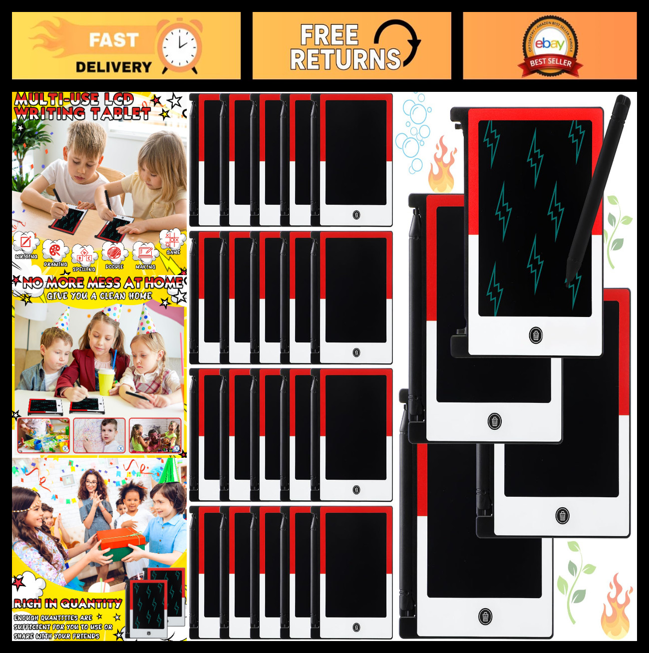 24 Pack Mini LCD Writing Tablets - Cartoon Party Favors, Erasable Doodle Boards