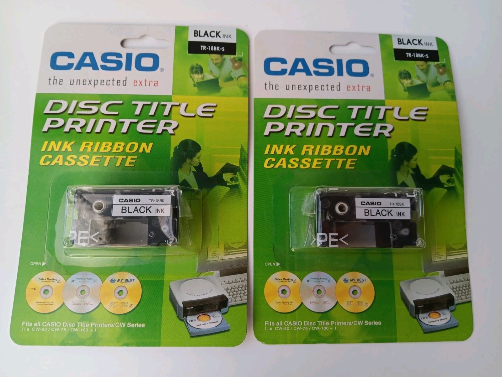 2 - Casio TR-18BK-S Black Ink Disc Title Printer Ink Ribbon Cassette 