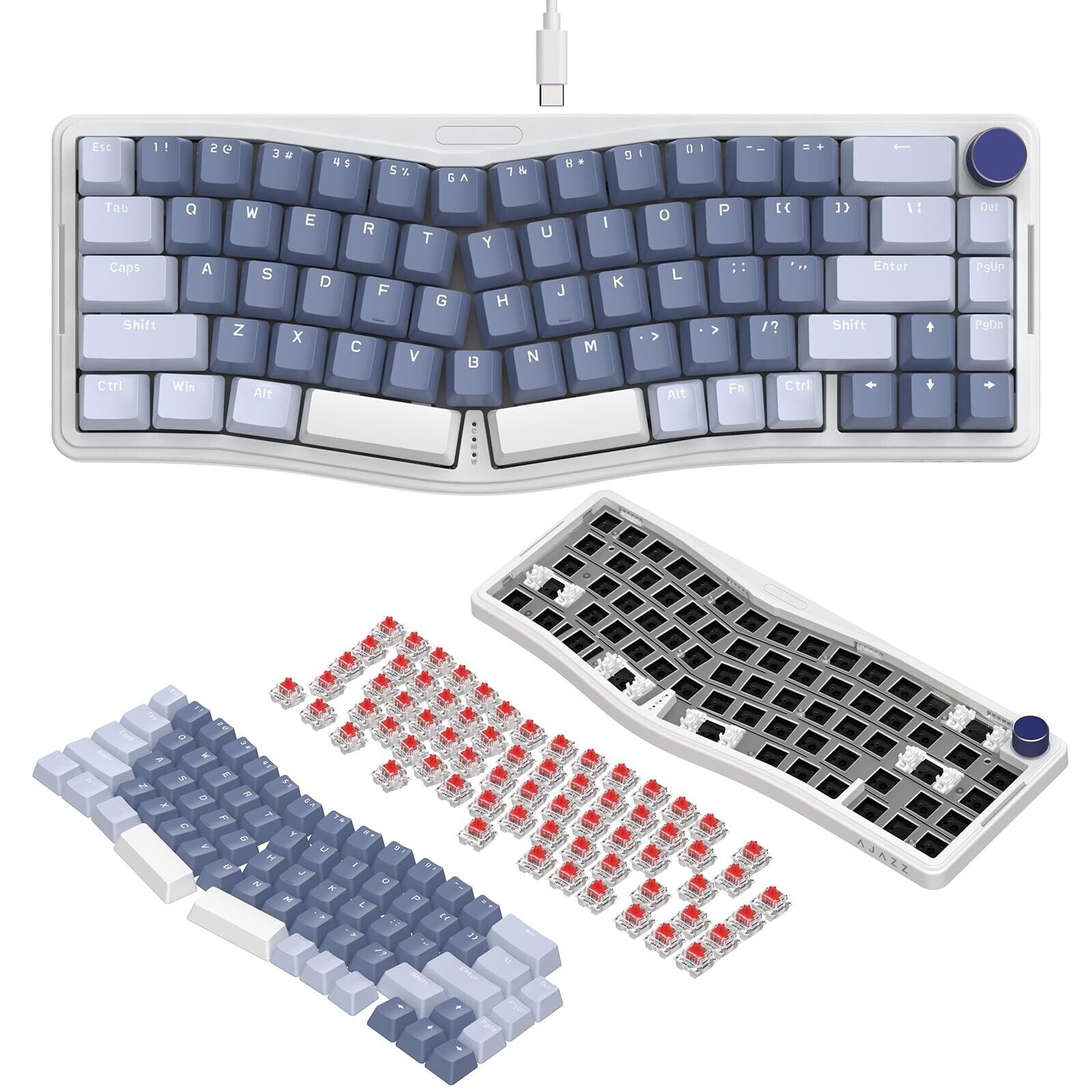 AKS068 Wired Mechanical Gaming Keyboard 65% Alice Layout Hot-swapped Gasket M...