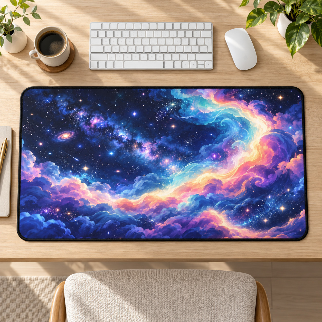 Galaxy Desk Mat & Mouse Pad, Celestial Nebula Gaming Desk Decor