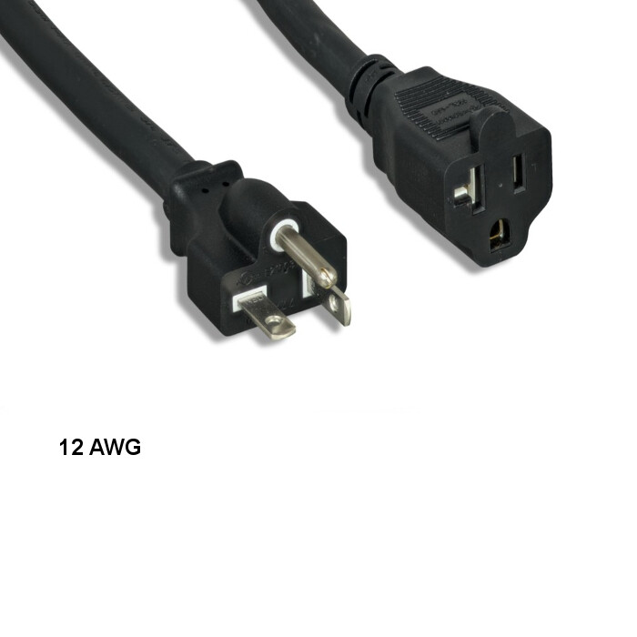[10X] 15ft 12 AWG Power Extension Cord NEMA 5-20P to 5-20R 20A/125V SJT Blk