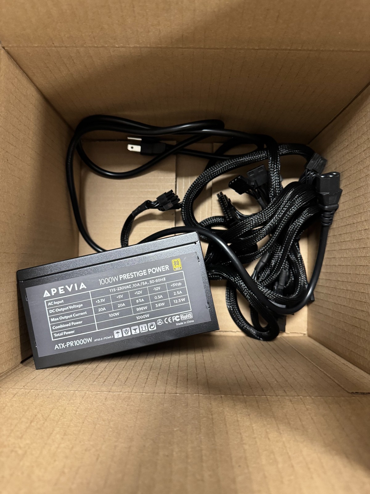 APEVIA 1000W ATX-PR1000W Prestige Series 80+ GOLD Power Supply - OPEN BOX