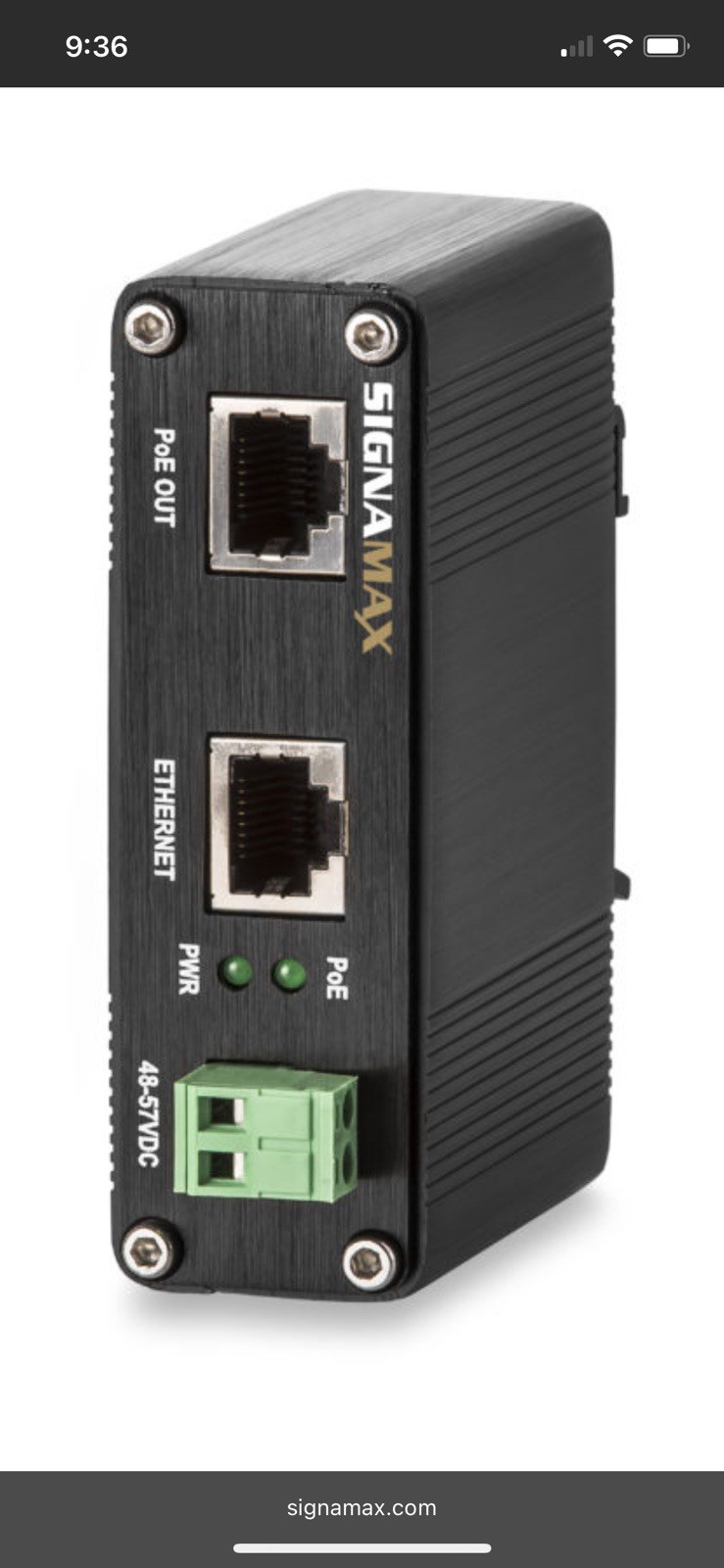 Signamax 065-18POEIN 10/100/1000BaseT Industrial DIN-Rail Poe+ Injector