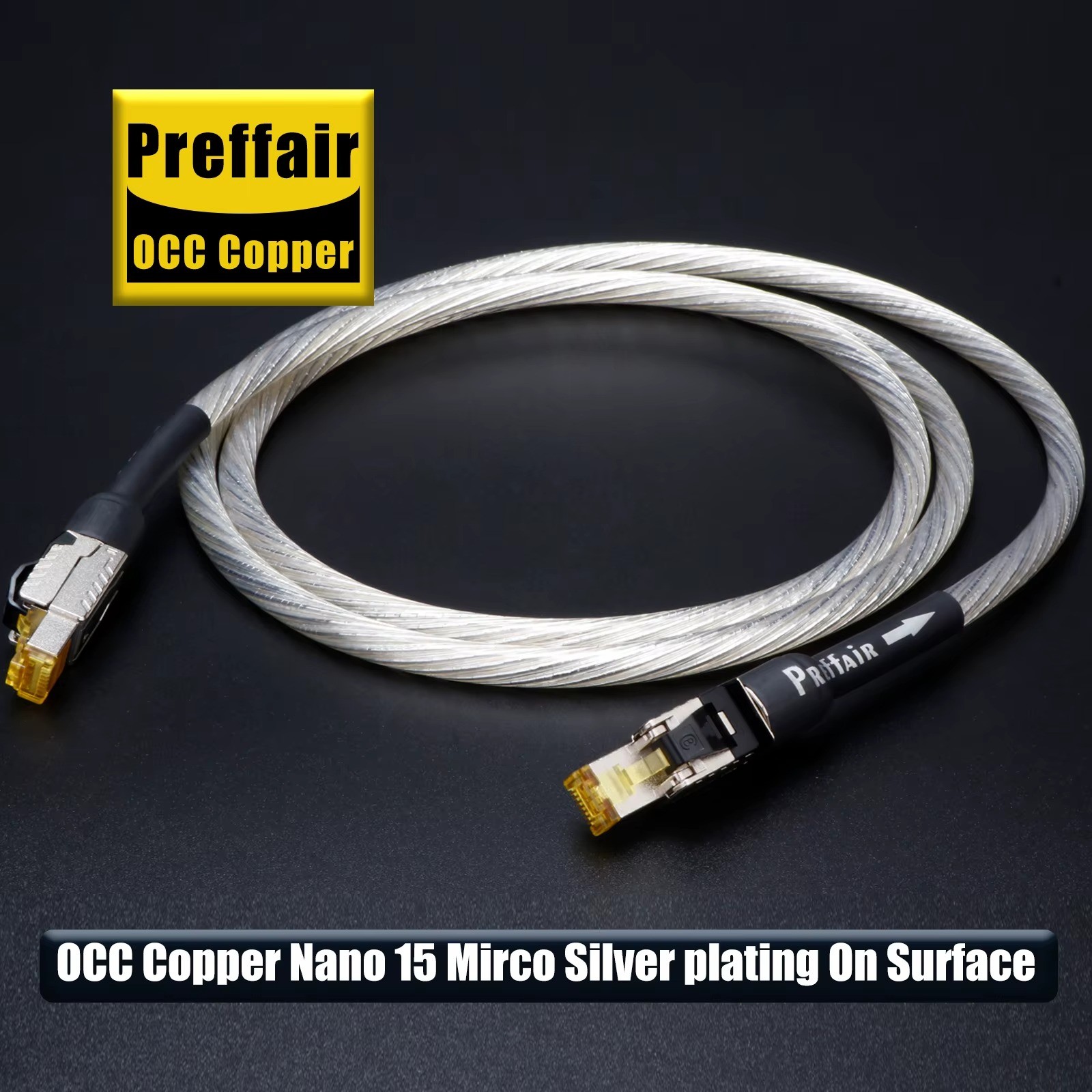 Preffair Cat8 Ethernet Cable RJ45 40Gbps 2000MHz OCC Silver Gold Pin
