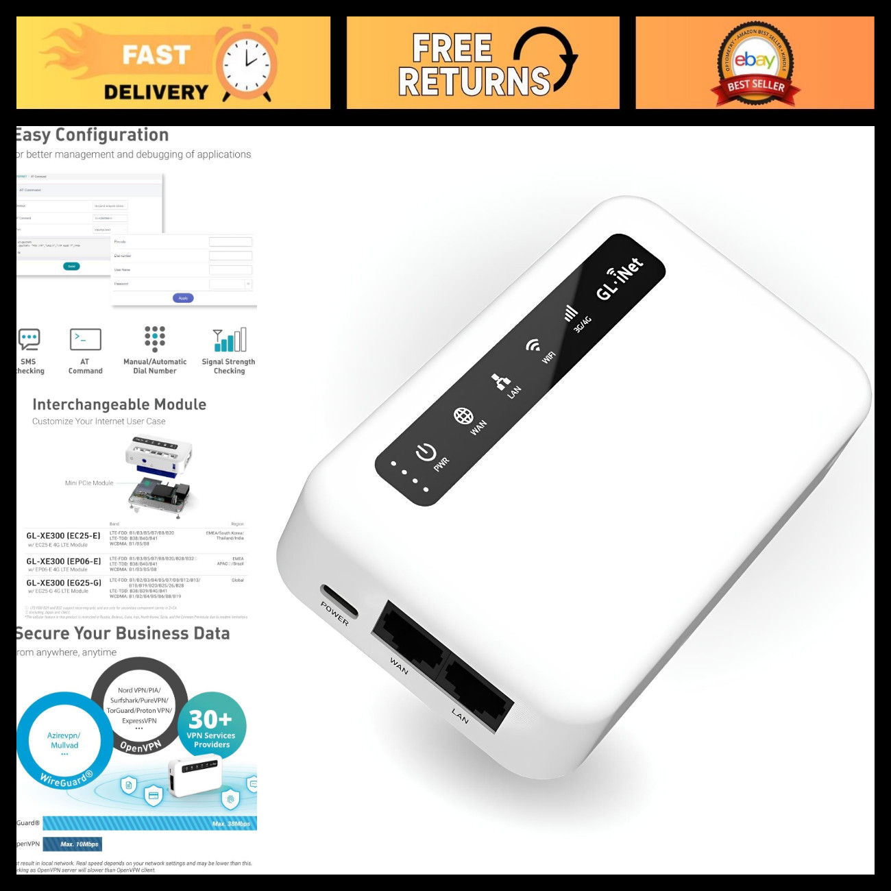 4G LTE Industrial Router, OpenWrt, Portable WiFi, 5000mAh Battery, High-Speed Co
