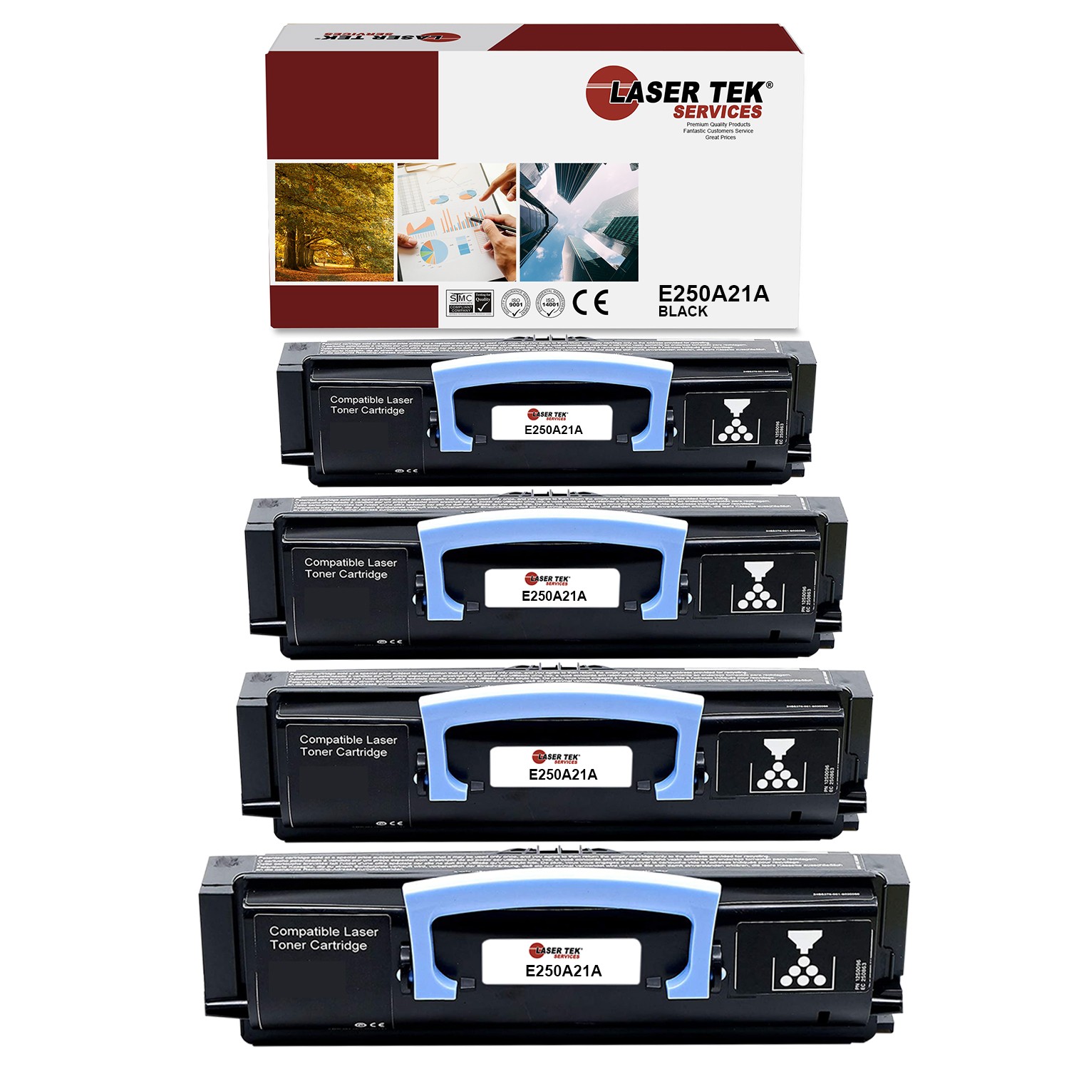 4Pk LTS E250 E250A21A Black Compatible for Lexmark E250 E350 E352 E450 Toner