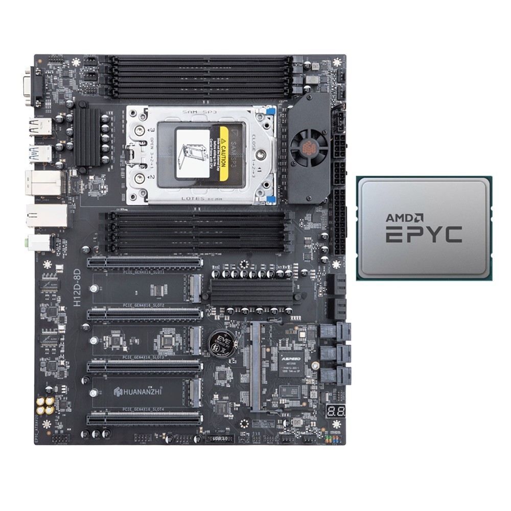 AMD EPYC 7K62 48C96T SP3 + H12D-8D Dual Socket Server DDR4 BMC IPMI Combo