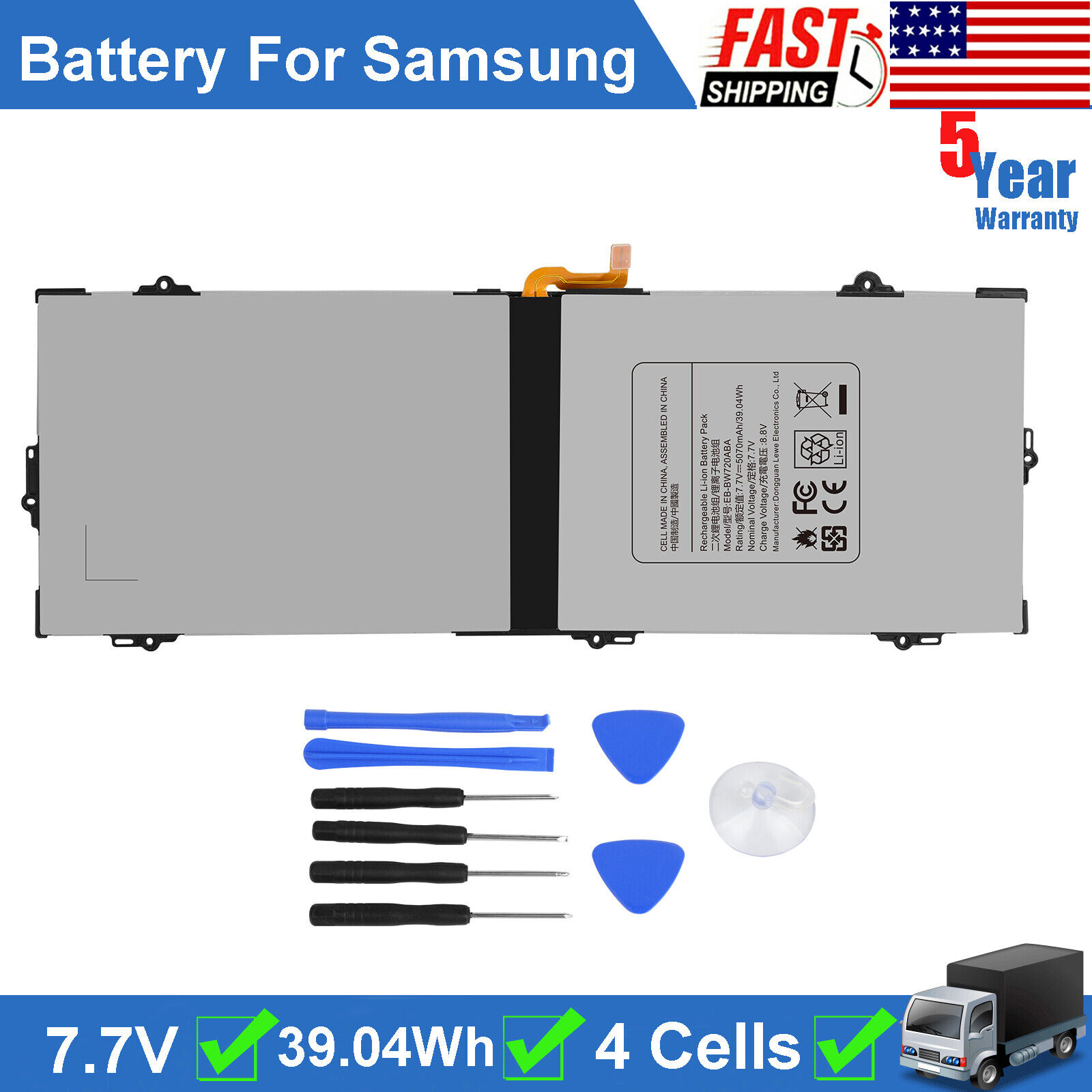 New Battery EB-BW720ABA For Samsung Chromebook Plus V2 XE521QAB XE520QAB 7.7V US
