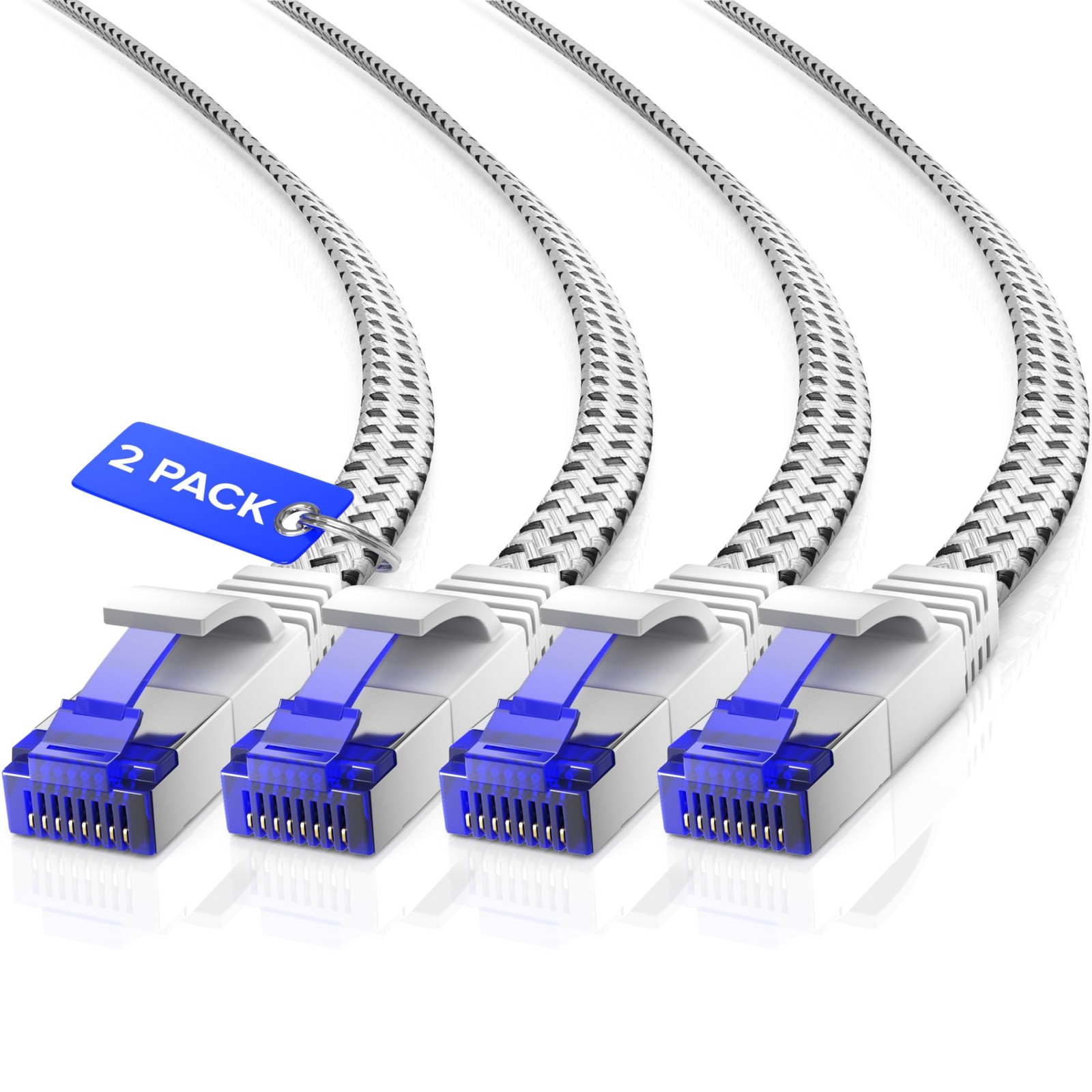 Ethernet Cable Cat 7 12 Ft 2 Packeasyhide Flat Superdurable White Braided Networ