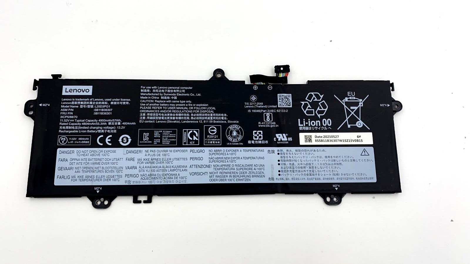 Genuine battery  11.52V  57Wh 3cell for Lenovo L20D3PG1 5B11B36301 SB11B36307