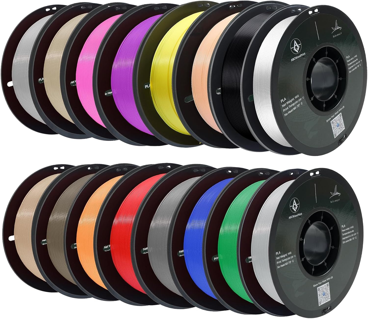 PLA 3D Printer Filament Bundle, Dimensional Accuracy +/- 0.02 Mm, 16 X 1 Kg Spoo