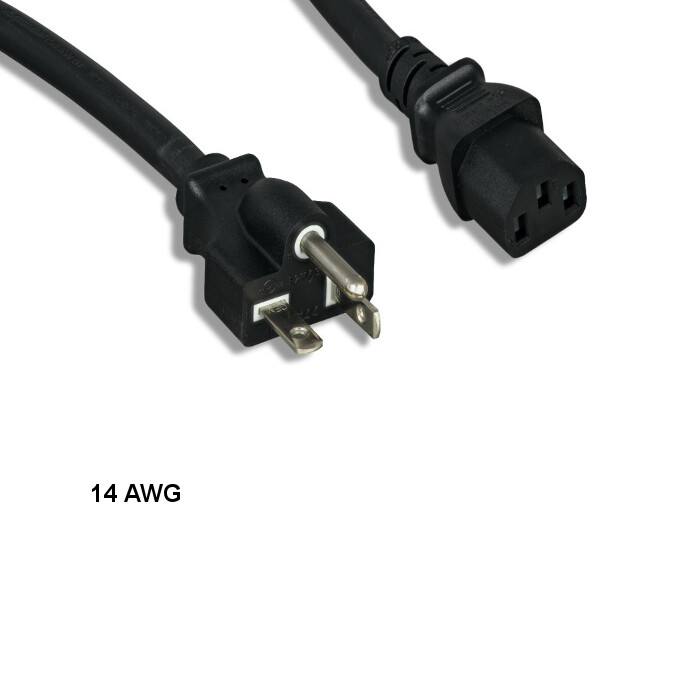 LOT 10pcs 8ft 14 AWG Power Cable NEMA 5-20P to IEC-60320 C13 15A/125V SJT Black
