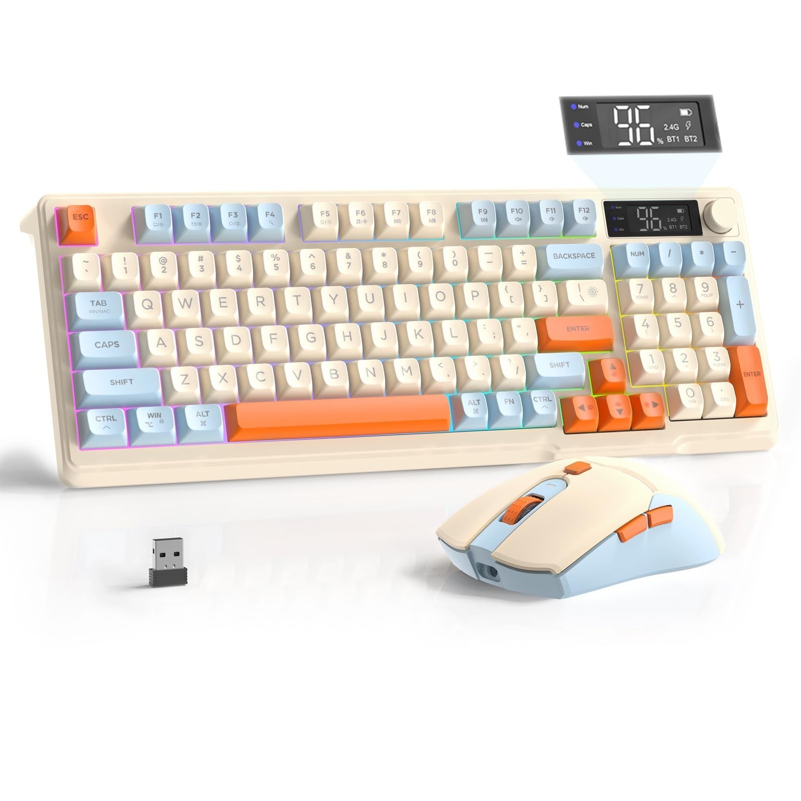 T96 Smart Display Wireless Gaming Keyboard and Mouse Comb, 94Key LED Lighting...