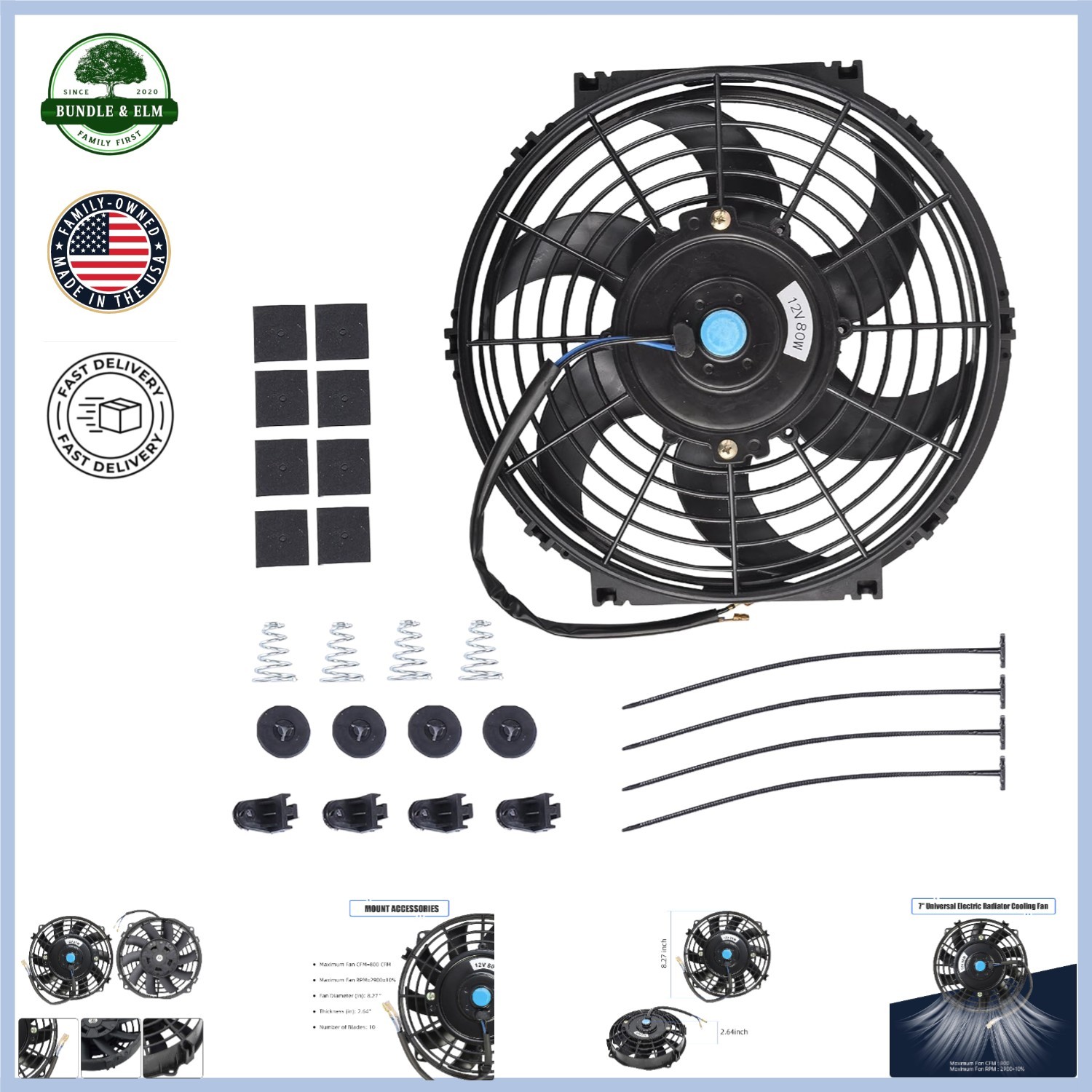 Compact 7 Inch Radiator Cooling Fan for Engine Bay with Reversible Operation