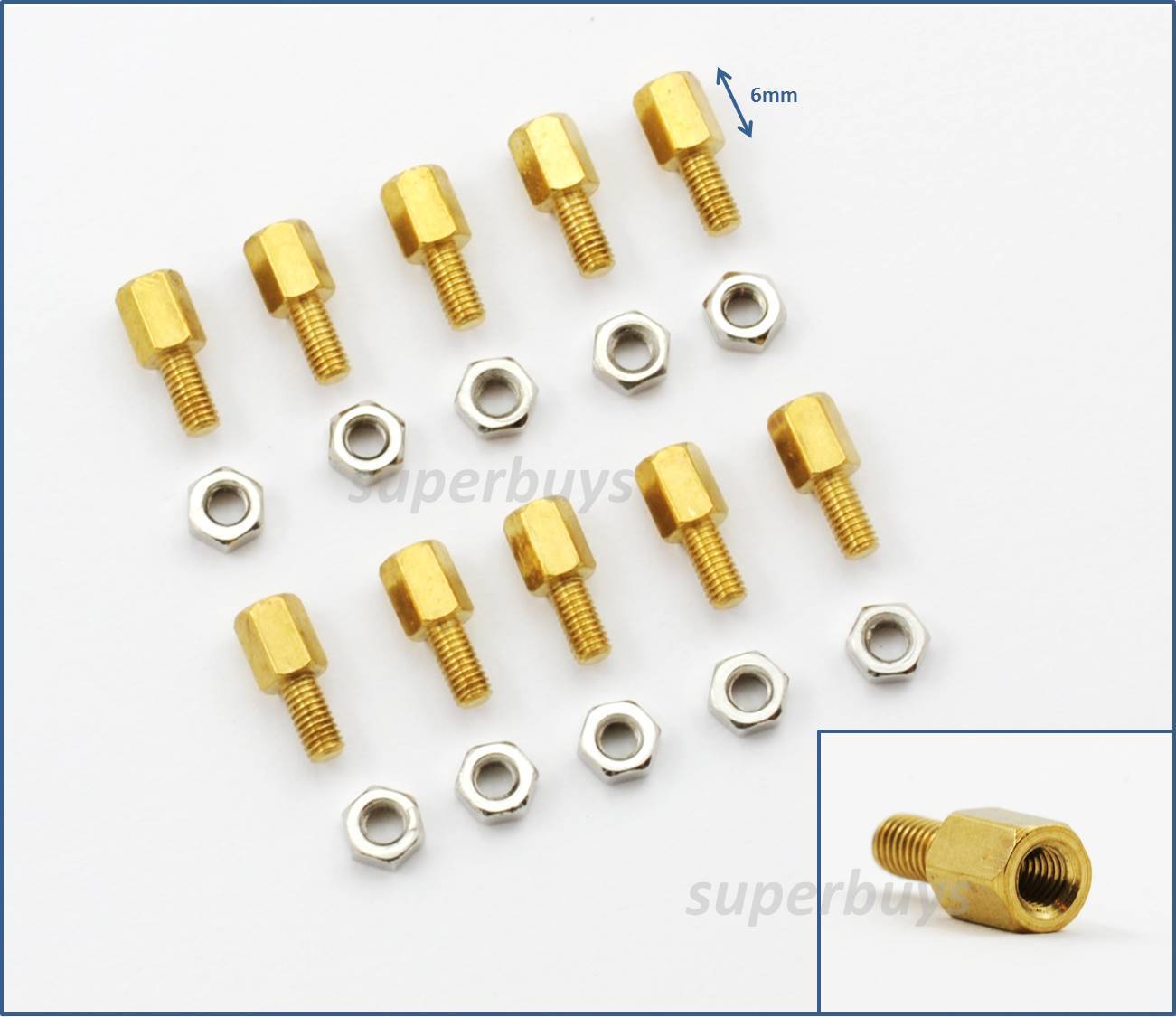 10pc 6mm M3 Male Female Brass Standoff Spacer Separator Stand Off PCB Screw Nut